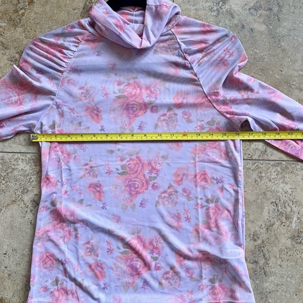 NWT Free People Semi Sheer Top Turtleneck Floral Sexy! Purple Pink Soft Rare